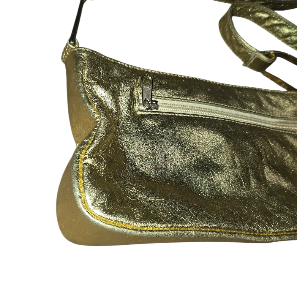 Vintage 80s Dawli Metallic Gold Leather Shoulder Bag - Picture 8 of 11